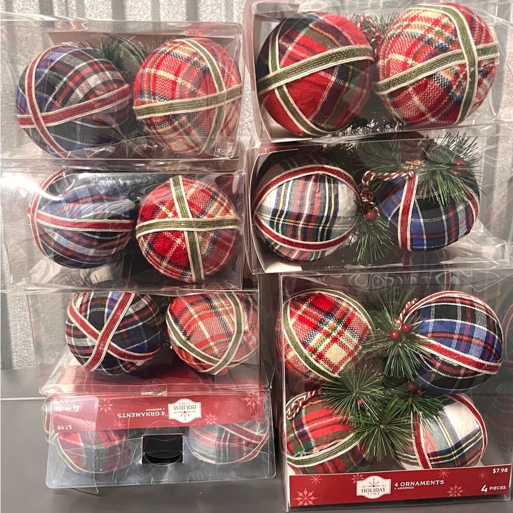 Holiday Time Plaid Christmas Ornaments